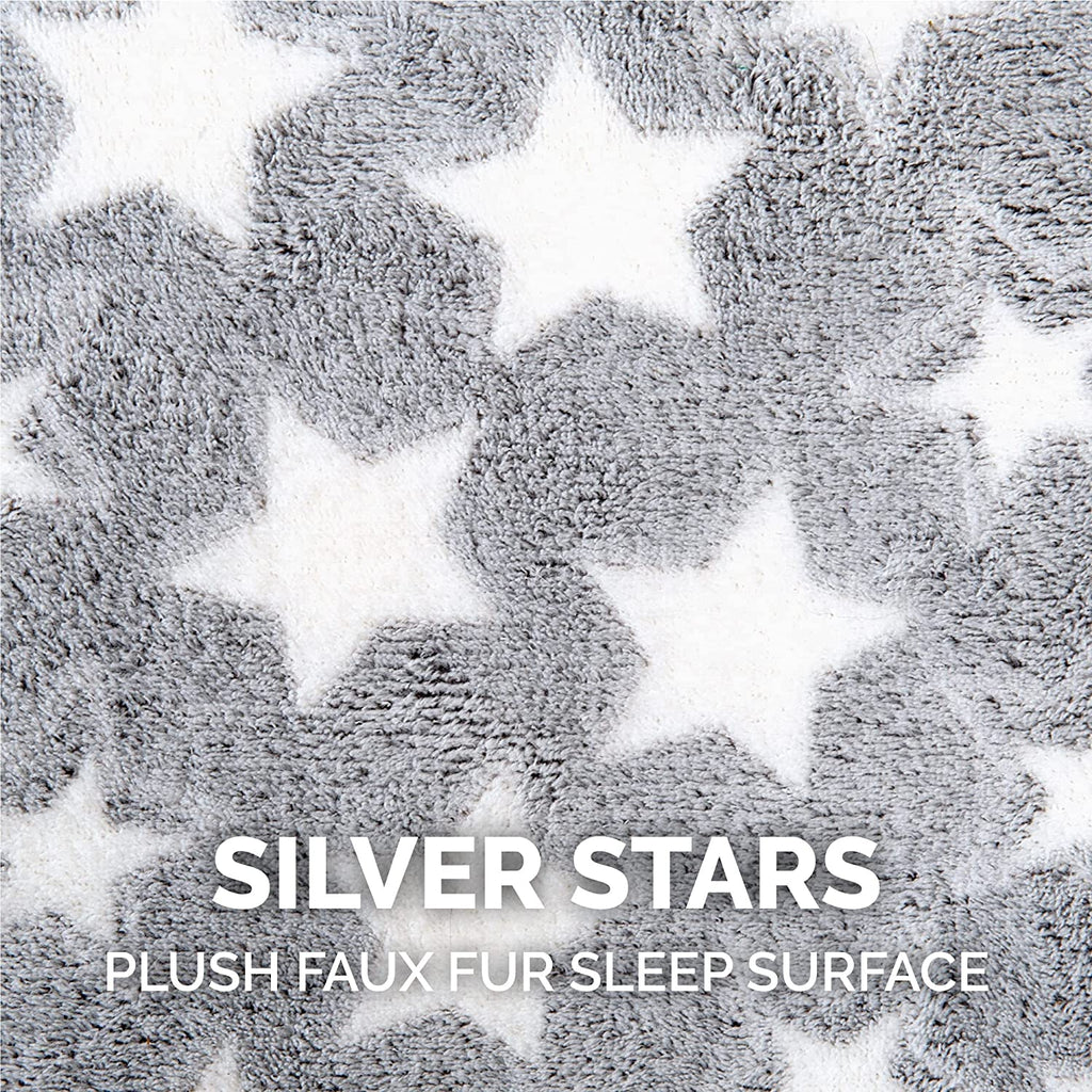 Cat Bed Snuggle Hideout for Indoor Cats & Small Dogs, Washable & Foldable W/ Plush Ball Toy - Snuggle Hideout-Bear Pet Tent - Silver Stars, Small